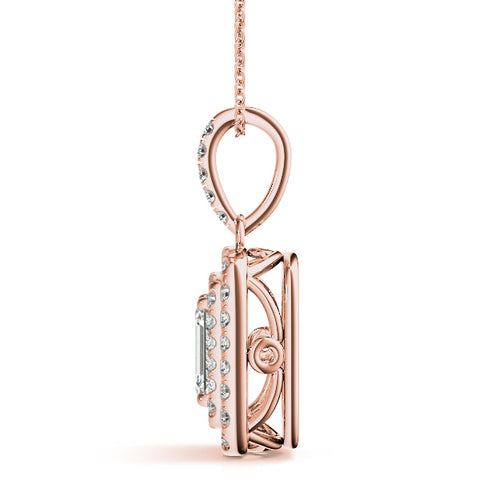 Rose gold Emerald Cut Double Halo Diamond Pendant with Prong Setting