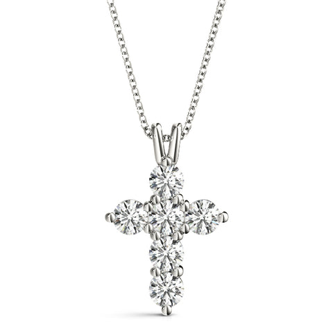 White gold Round Diamond Prong Set Cross Pendant