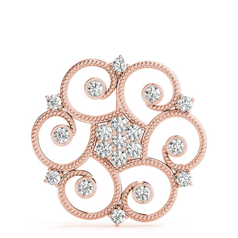 Rose gold Milgrain Diamond Round Swirl Pendant with Prong Setting