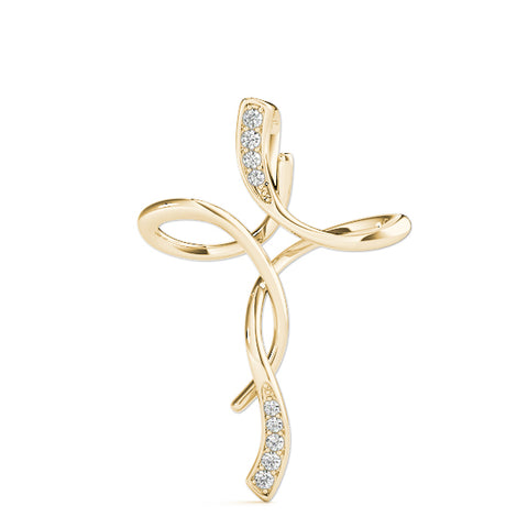 Yellow gold Pavé Round Diamond Twist Cross Pendant