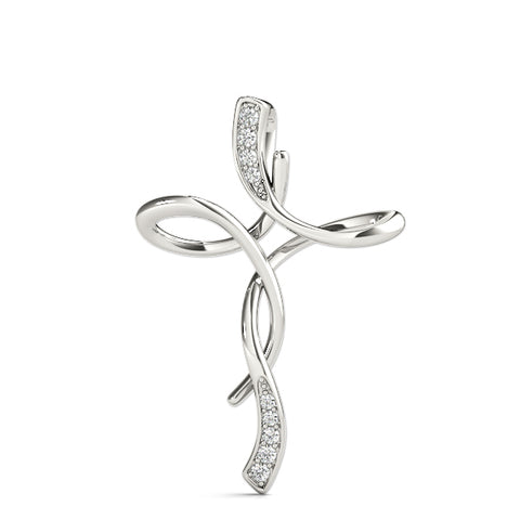 White gold Pavé Round Diamond Twist Cross Pendant
