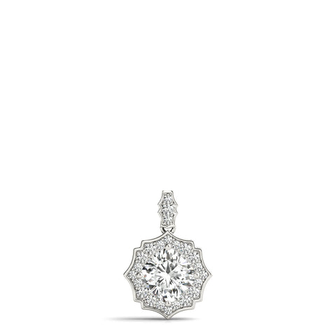White gold Round Diamond Halo Pendant with Milgrain Prong Setting