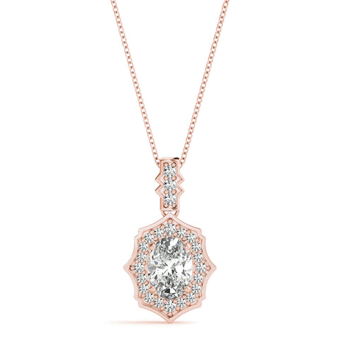 Rose gold Oval Diamond Halo Pendant with Milgrain Prong Setting