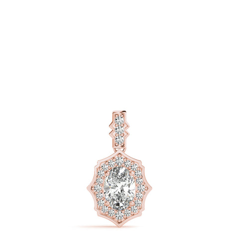 Rose gold Oval Diamond Halo Pendant with Milgrain Prong Setting