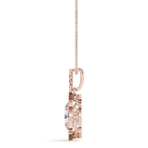 Rose gold Oval Diamond Halo Pendant with Milgrain Prong Setting