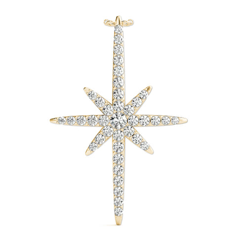 Yellow gold Pavé Round Diamond Starburst Pendant with Prong Setting
