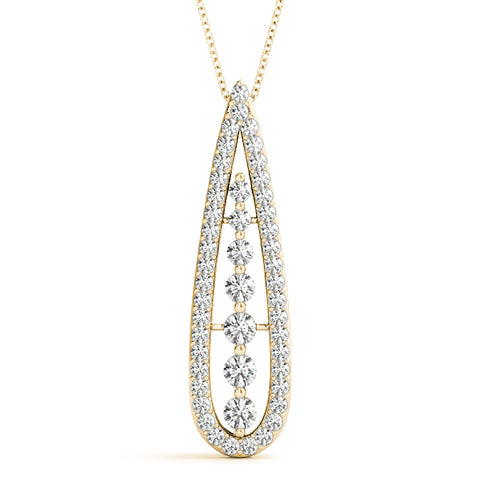 Yellow gold Teardrop Pavé Round Diamond Prong Pendant