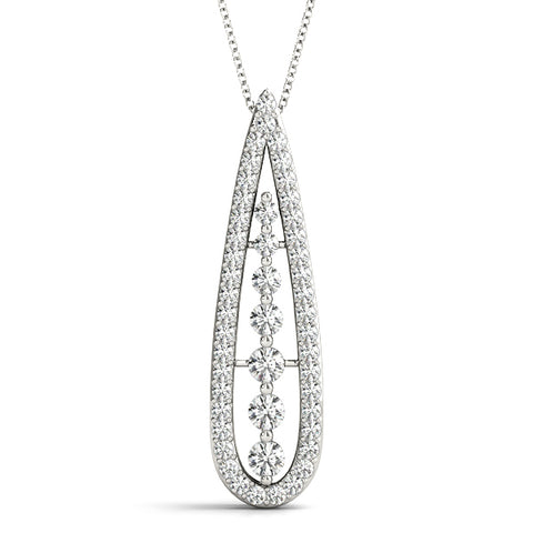 White gold Teardrop Pavé Round Diamond Prong Pendant