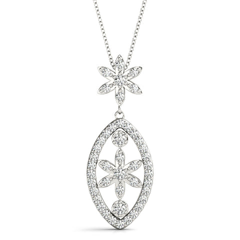White gold Pavé Marquise Pendant with Floral Prong Setting
