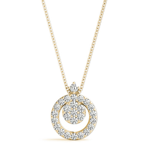 Yellow gold Round Halo Pavé Diamond Pendant with Four-Prong Setting