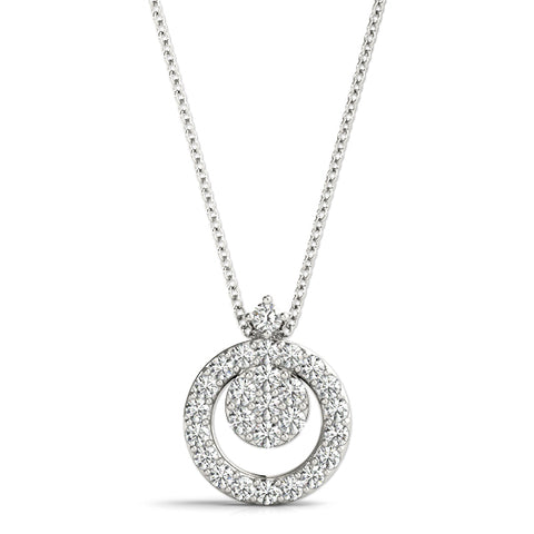 White gold Round Halo Pavé Diamond Pendant with Four-Prong Setting