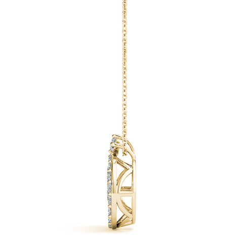 Yellow gold Round Halo Pavé Diamond Pendant with Four-Prong Setting