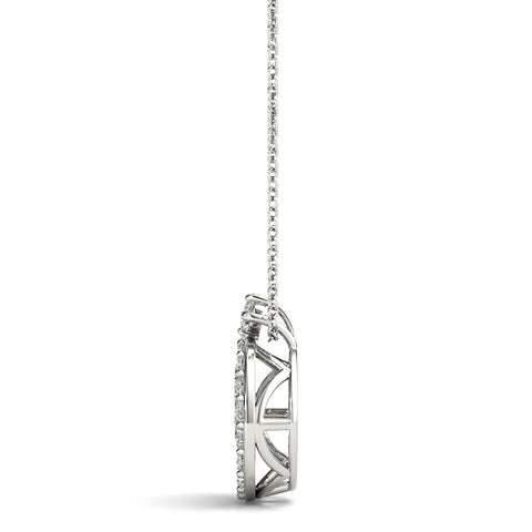 White gold Round Halo Pavé Diamond Pendant with Four-Prong Setting