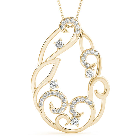 Yellow gold Pavé Diamond Round Pendant with Four-Prong Setting
