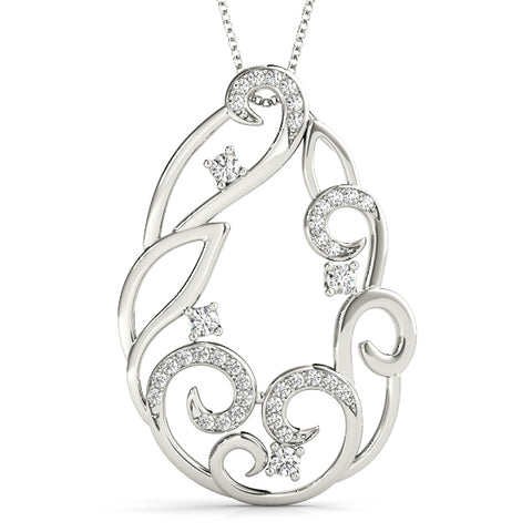 White gold Pavé Diamond Round Pendant with Four-Prong Setting