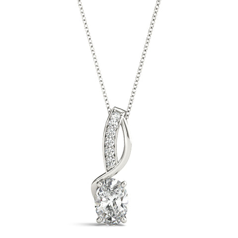 White gold Pavé Oval Solitaire Prong Pendant
