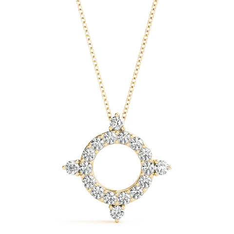 Yellow gold Round Diamond Halo Pendant with Four-Prong Setting