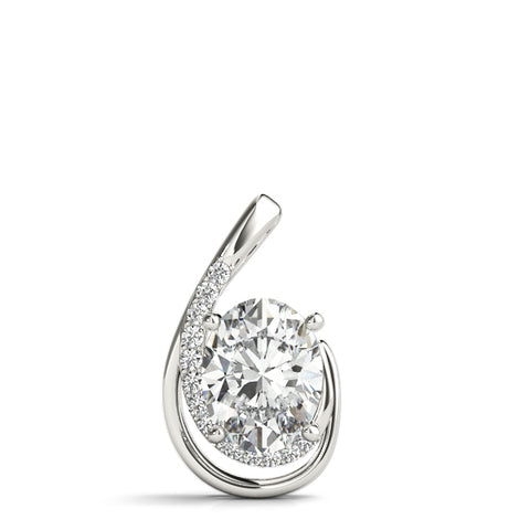 White gold Round Diamond Prong Set Swirl Pendant