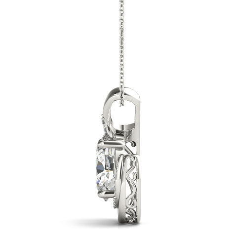 White gold Round Diamond Prong Set Swirl Pendant