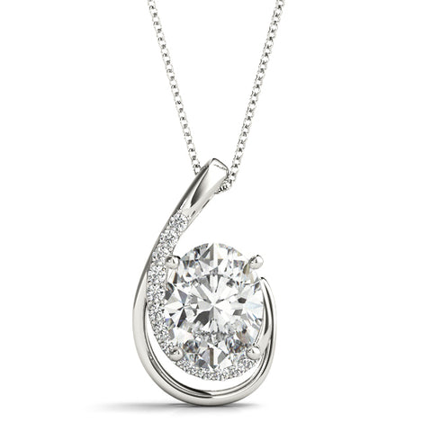 White gold Round Diamond Prong Set Swirl Pendant
