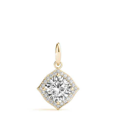 Yellow gold Round Halo Diamond Pendant with Four-Prong Setting