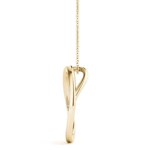 Yellow gold Pavé Oval Twist Pendant with Round Diamonds and Prong Setting