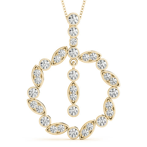 Yellow gold Round and Marquise Cut Diamond Milgrain Halo Pendant