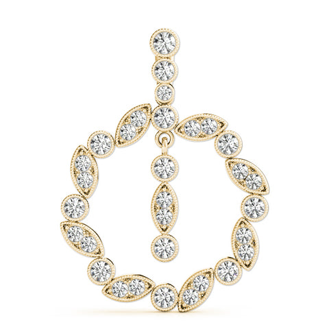 Yellow gold Round and Marquise Cut Diamond Milgrain Halo Pendant