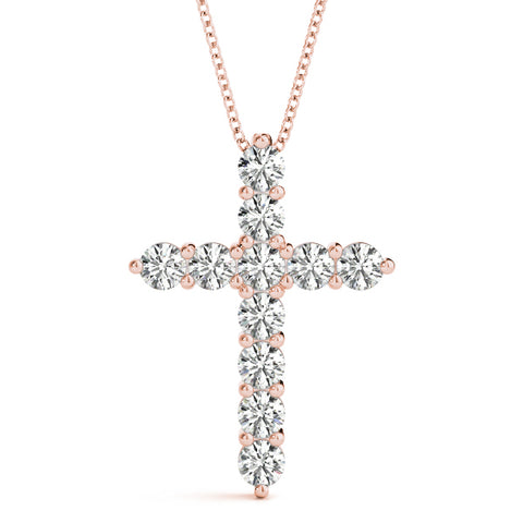 Rose gold Round Diamond Prong-Set Cross Pendant