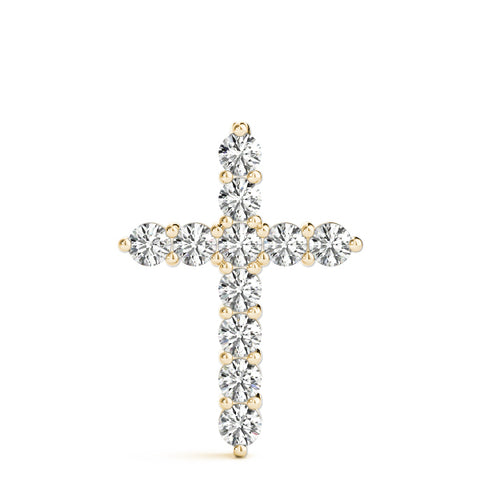 Yellow gold Round Diamond Prong-Set Cross Pendant
