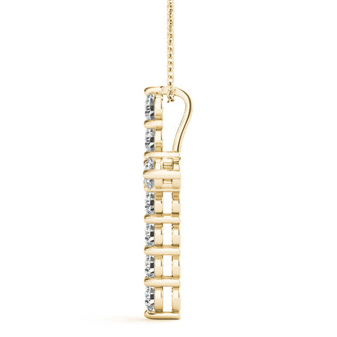 Yellow gold Round Diamond Prong-Set Cross Pendant
