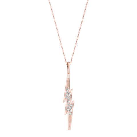 Rose gold Pavé Set Lightning Bolt Pendant with Round Cut Stones