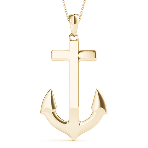 Yellow gold Silver Anchor Pendant with Round Diamond Bezel Setting