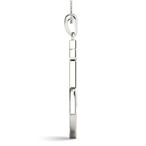 White gold Silver Anchor Pendant with Round Diamond Bezel Setting