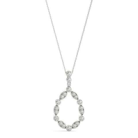 White gold Round and Marquise Diamond Milgrain Prong Pendant