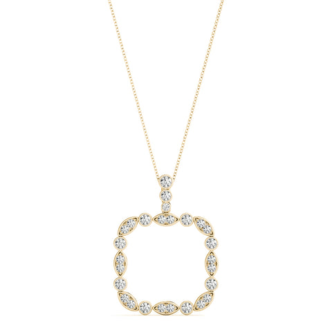 Yellow gold Bezel Marquise and Round Diamond Pendant