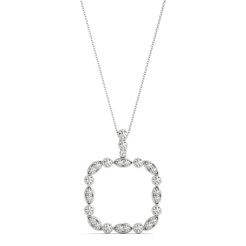 White gold Bezel Marquise and Round Diamond Pendant