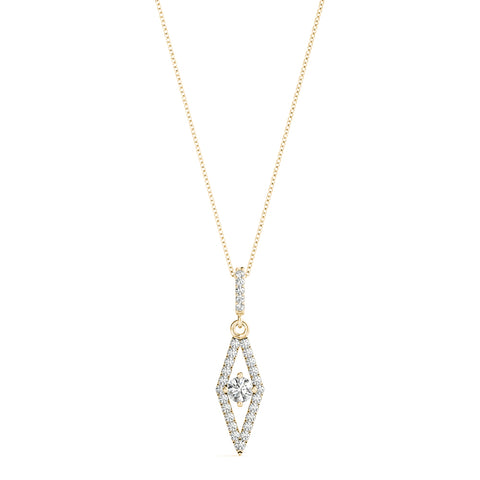 Yellow gold Round Cut Diamond Pavé Marquise Pendant