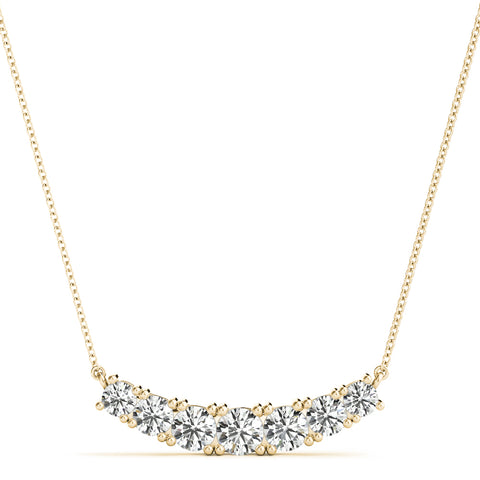 Yellow gold Round Brilliant Diamond Curved Bar Necklace with Prong Setting