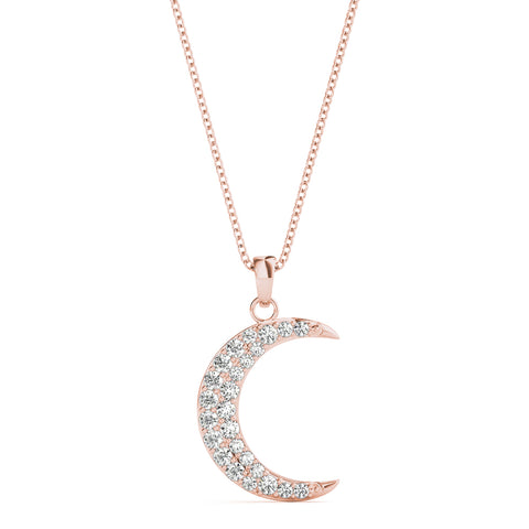 Rose gold Pavé Round Diamond Crescent Pendant with Four-Prong Setting