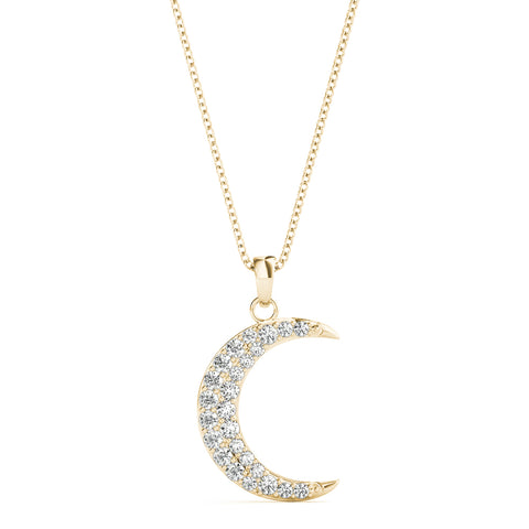Yellow gold Pavé Round Diamond Crescent Pendant with Four-Prong Setting
