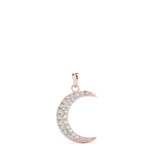 Rose gold Pavé Round Diamond Crescent Pendant with Four-Prong Setting