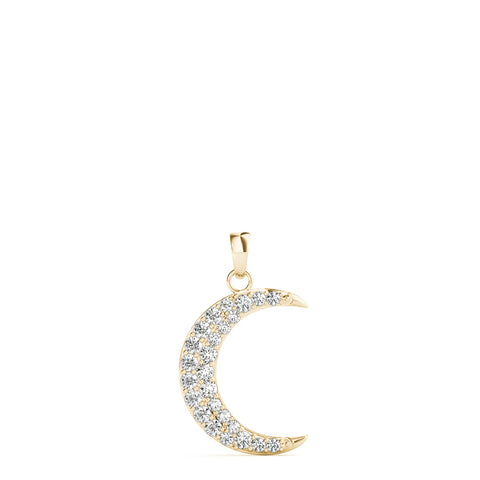 Yellow gold Pavé Round Diamond Crescent Pendant with Four-Prong Setting