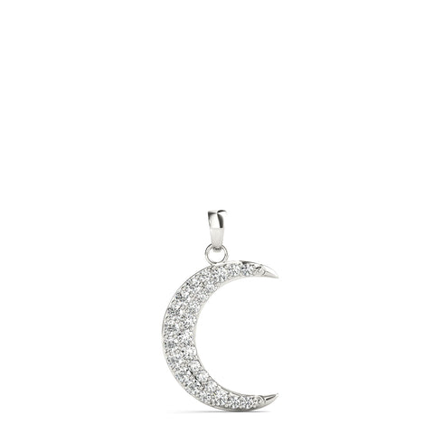 White gold Pavé Round Diamond Crescent Pendant with Four-Prong Setting