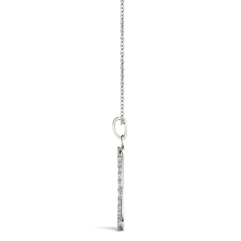 White gold Pavé Round Diamond Crescent Pendant with Four-Prong Setting