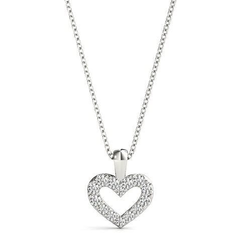 White gold Pavé Round Diamond Heart Pendant