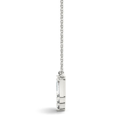 White gold Baguette Diamond Bar Pendant with Prong Setting