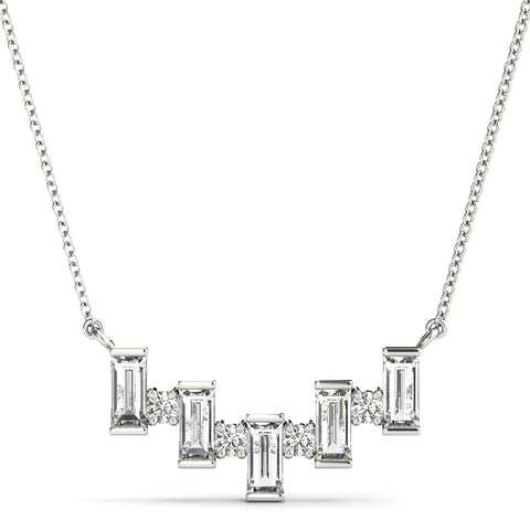 White gold Baguette Diamond Bar Pendant with Prong Setting