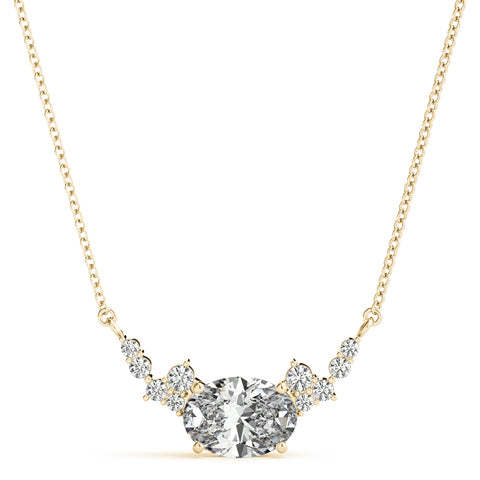 Yellow gold Oval Diamond Pendant with Heart Accents and Prong Setting