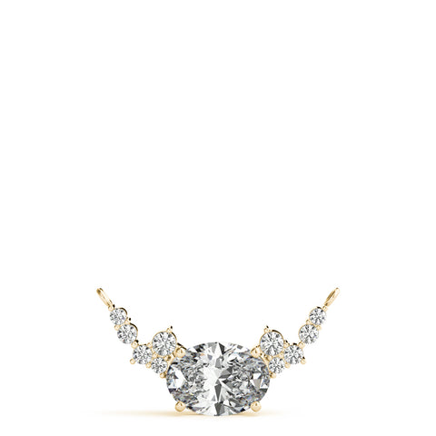 Yellow gold Oval Diamond Pendant with Heart Accents and Prong Setting